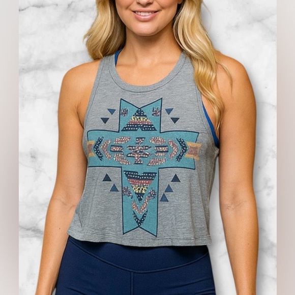Charlotte Russe Tops - Charlotte Russe Aztec Print Tank Tee Rhinestones Soft Stretchy Activewear Size M